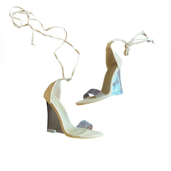 Ankle wrapped clear heel wedge- size 6 - Picture 4 of 6